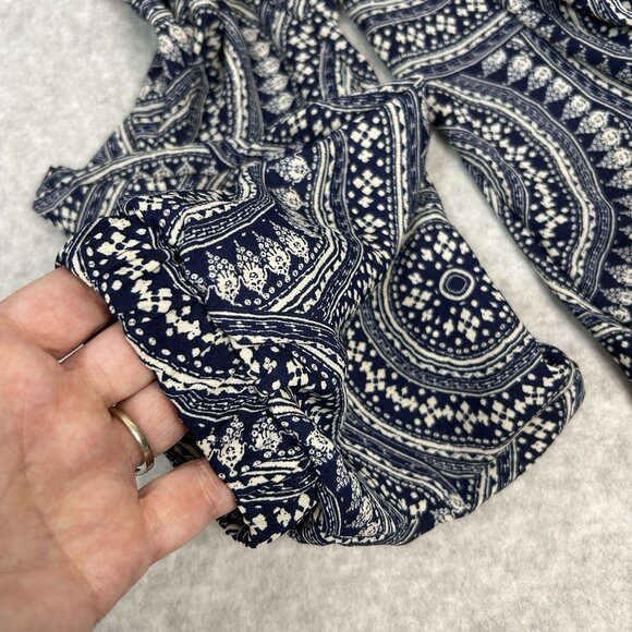 Wet Seal Blue White Medallion Jogger Pants Size S Chiffon Lightweight Flowy - Picture 5 of 10